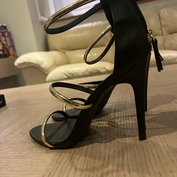 bebe Black Sandals with Gold Metallic Straps - Picture 2 of 4